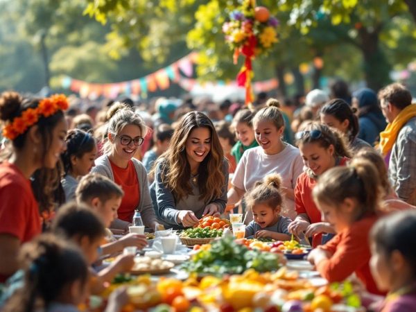 Comunitate adunată pentru evenimente caritabile în parc.