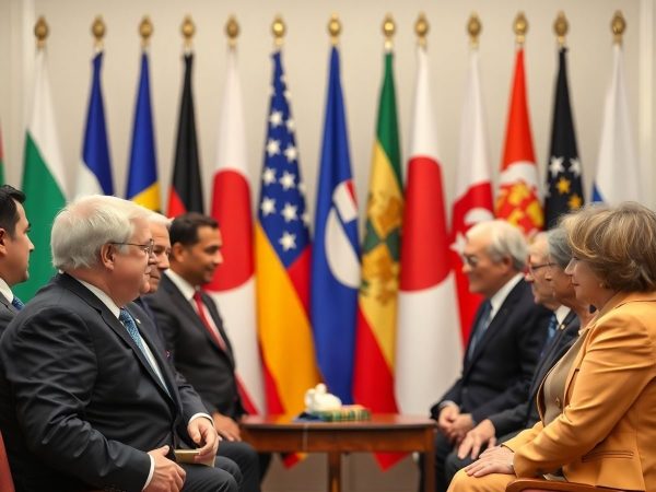 Grup divers de politicieni într-o întâlnire formală.